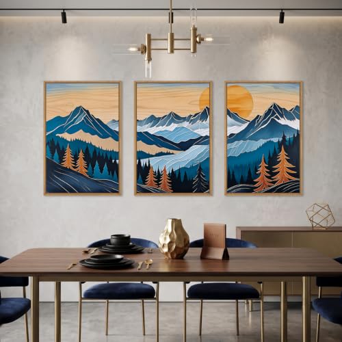 Boho Vintage Mountain Framed Canvas Wall Art Set