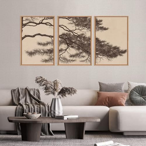 Large Vintage Pine Tree Branch Framed Canvas Wall Art