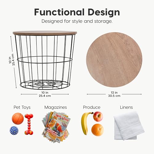 Round Wire Basket with Wooden Lid (2 Count)