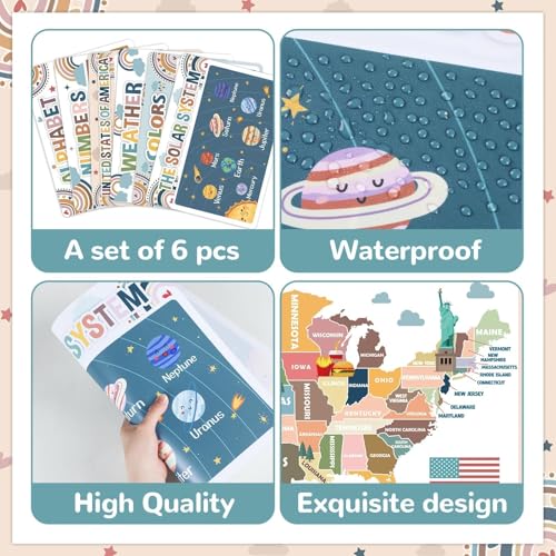 Educational Plastic Placemats Set of 6 Kids Toddler Table mats 17×13×0.04in (6 Count)