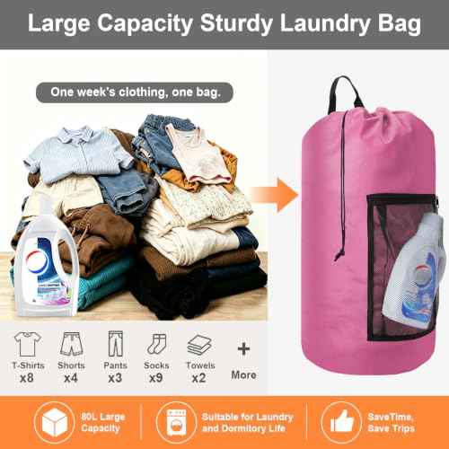 Laundry Bag Backpack Durable Laundry Bag with Shoulder Straps and Mesh Pockets Portable Laundry Hamper Dirty Clothes Bag for College