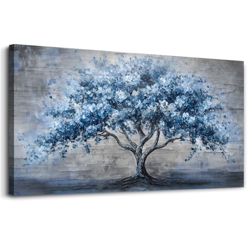Canvas Wall Art For Living Room Bedroom Wall Decor Office Dining room Abstract Art Blue Tree Painting Room Hallway Wall Home Decoration Prints Artwork Picture Ready To Hang 20x40 Inches