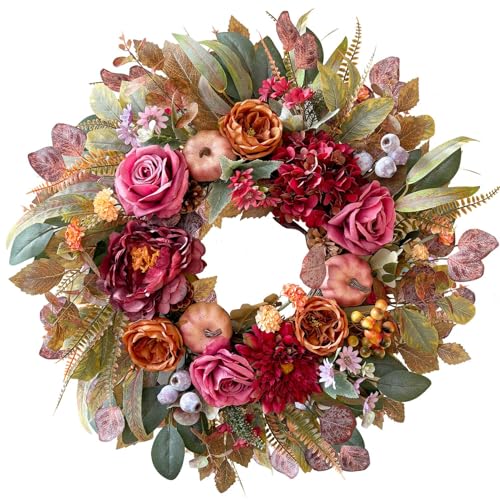 24 Inch Fall Floral Front Door Wreath Farmhouse Harvest Decor