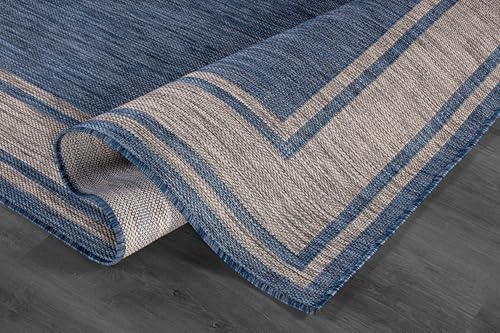 Large Outdoor Rug 9x12 Modern Bordered Area Rugs for Indoor and Outdoor Patio Deck Porch Garden Waterproof Weather Sun Resistant Washable Outside Carpet (108 Sq Ft)