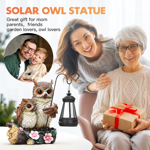 Garden Owls Statue with Solar LED Lantern