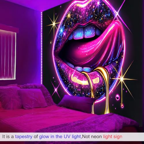 Blacklight Tapestry Lips Wallpaper Room Decor 78 x 59 Inch