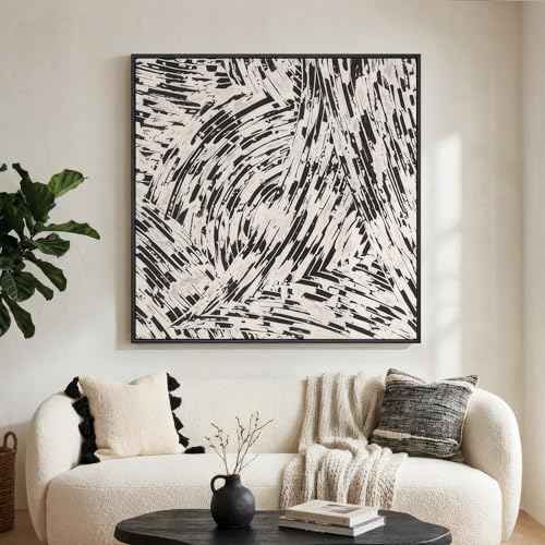Extral Large Framed Black White Abstract Wall Art for Living Room