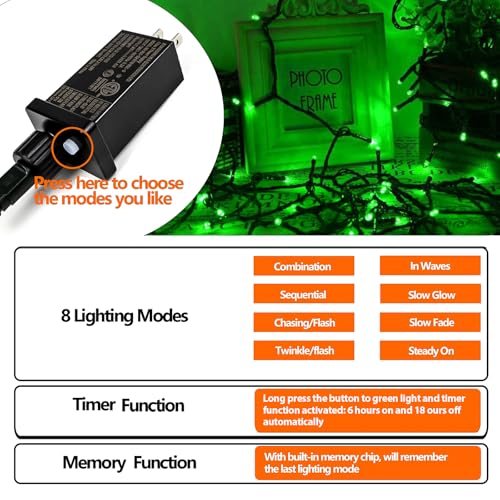 75.8 FT 200 LED Extendable Green Christmas String Lights Indoor Outdoor (82 Foot)