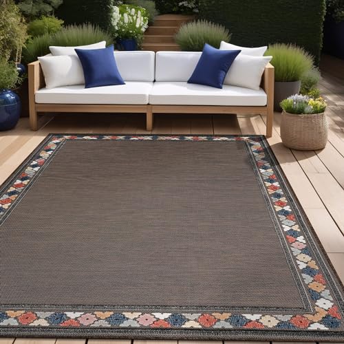 Outdoor Rug 5x7 Modern Bordered Area Rugs for Indoor and Outdoor Patio Easy to Clean Non Shedding Living Room Porch Garden Washable Outside Carpet