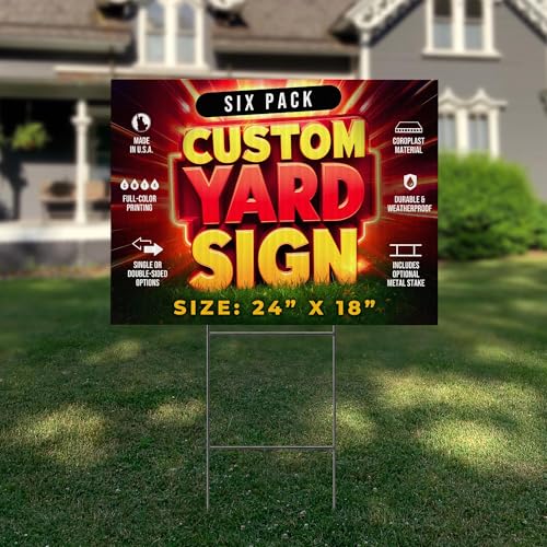 6 Pack 24"x18" Custom Yard Signs with Stakes (6 Count)