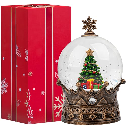 Christmas Snow Globe Lantern Water Glittering Christmas Tree Crown with Music