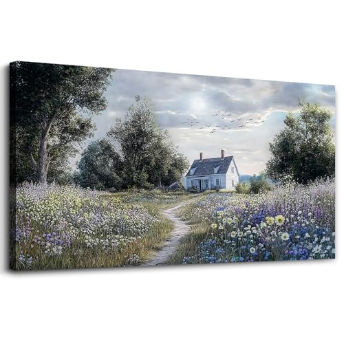 Canvas Wall Art For Living Room Bedroom Wall Decor For Office Farmhouse Mural Retro Pastoral Flower Sea Landscape Painting Room Hallway Prints Artwork Picture Wall Decoration 20x40 Inches