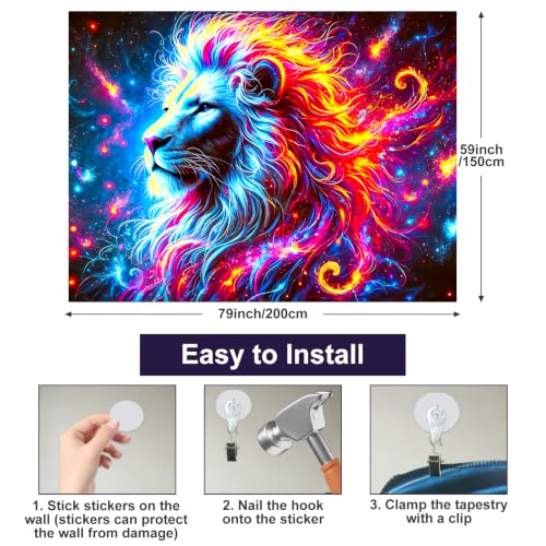 Blacklight Tapestry Lion Galaxy Party Backdrop 78 x 59 Inch