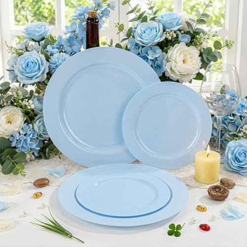 60PCS Light Blue Heavy Duty Plastic Disposable Party Plates Set (60 Count)