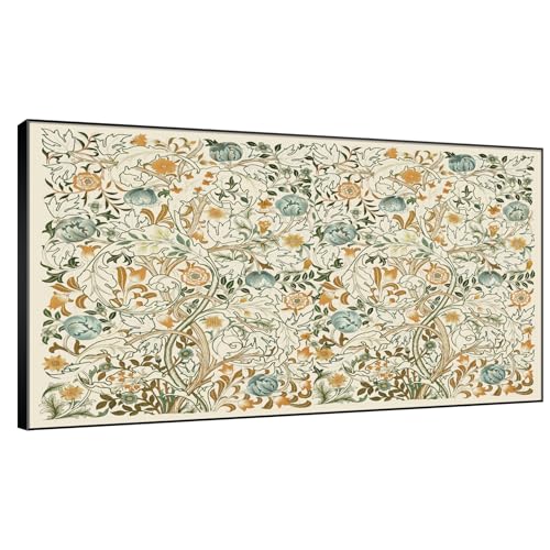 30"x60" Extra Large Framed Wall Art Vintage Botanical Floral with Golden and Teal Leaves