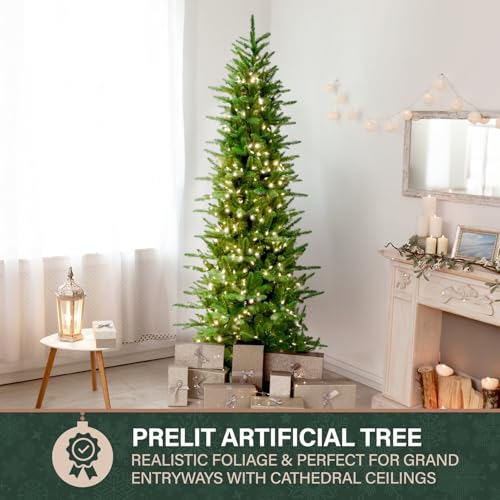 6.5 Ft. Carmel Pine Slim Artificial Christmas Tree with Warm White LED Lights and Stand