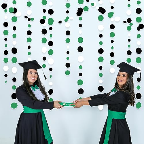 46 Ft Black Green Party Decorations Polka Dots Garlands Green and Black White Hanging Paper Circle Dots Streamer for Birthday Graduation Wedding Shower Soccer Video Game Party Decoration Supplies