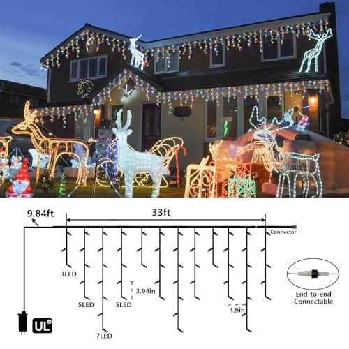 Multicolor Icicle Lights for Outside (33 Foot)