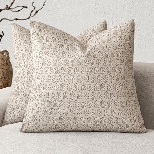 Decorative Floral Print Throw Pillow Covers 20×20 Ivory Beige (2 Count)