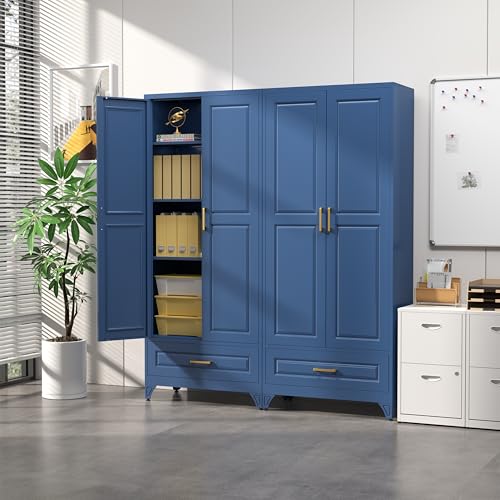 75" Metal Storage Cabinet with Doors and 3 Adjustable Shelves
