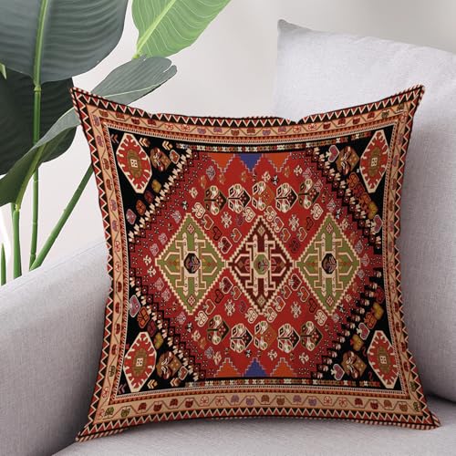 Outdoor Waterproof Pillow Covers 18x18 Inch Set of 2 Tribal Abstract Red and Black Vintage Carpet Pattern Decorative Farmhouse Pillow Covers for Couch Garden Balcony (8 Count)