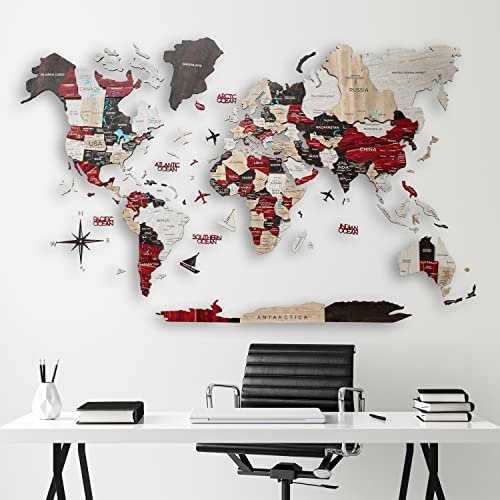 Handmade 3D Wood World Map Wall Art Large Wall Decor Track Your World Travels