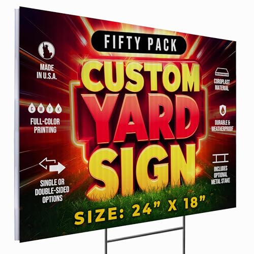 50 Pack 24"x18" Custom Yard Signs with Stakes (50 Count)