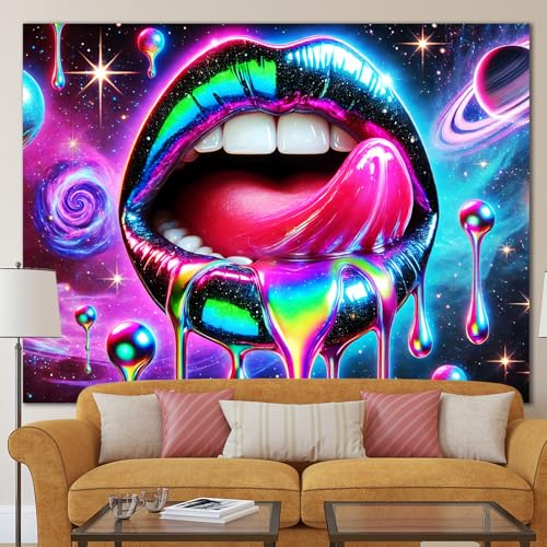 Blacklight Tapestry Lips UV Wall Art 78 x 59 Inch