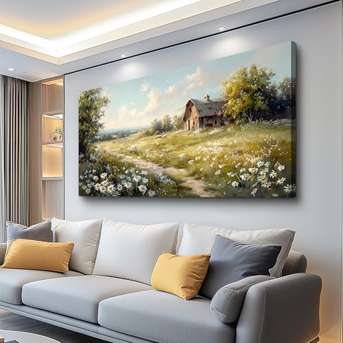 Large Wall Art For Living Room Canvas Wall Decor For Bedroom Office Wall Decoration Vintage Country Field Landscape Painting Framed Pictures Artwork Room Mural Aesthetic Home Decor 30"x60"