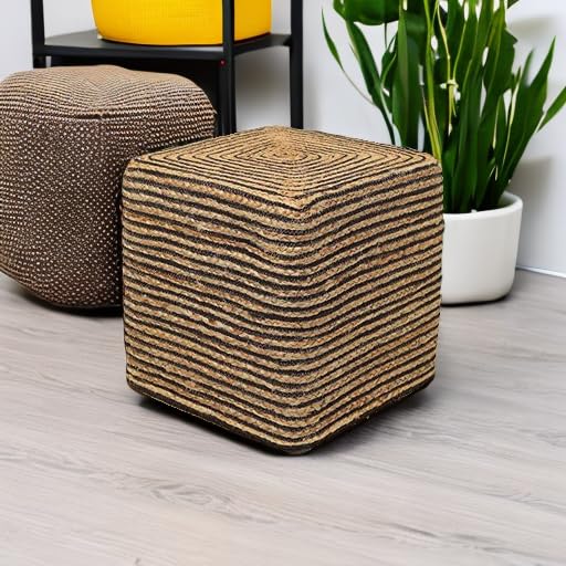 Jute Cotton Braided Cube Pouf Ottoman Foot Rest