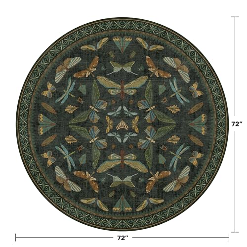 Dark Green Insect 6ft Round Washable Area Rug for Living Room (36 Sq Ft)