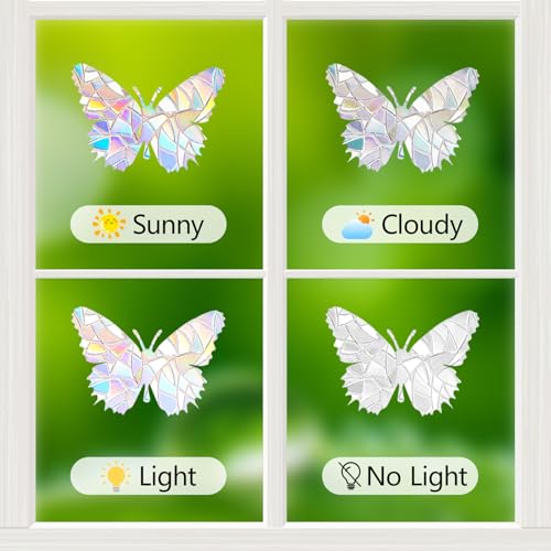 56 Pcs Butterfly Rainbow Prism Window Stickers for Birds (4 Count)