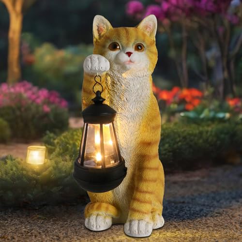 Solar Cat Garden Statue