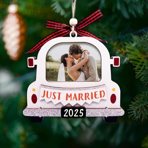 Just Married Photo Frame Ornament 2025