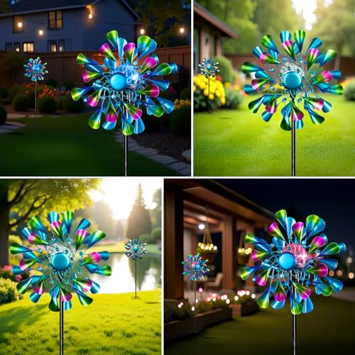 60'' Wind Spinner with Color Glass Ball Solar Lights