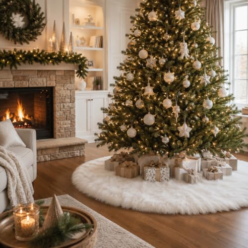 72 Inch White Faux Fur Christmas Tree Skirt