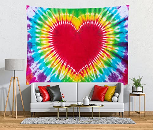 Colorful Tie Dye Tapestry Rainbow Heart Tie Dye Watercolor Wall Hanging Abstract Hippie Wall Decor LBGT Party Supplies Home Bedroom Living Room Decor W118 x H78 inches
