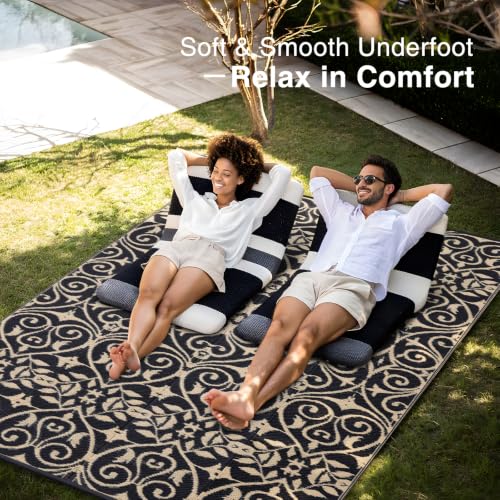 Outdoor Rug 8x10 ft Waterproof Reversible Floral Mat