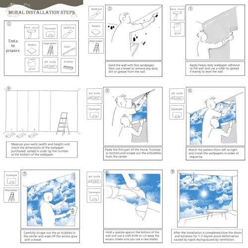 Ceiling Mural Blue Sky White Clouds Wallpaper for Living Room 159"x107"