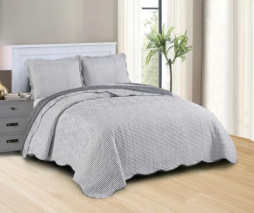 Multi Grey Stripes Patchwork Quilt Set