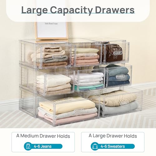 2 Pack Large Clear Stackable Storage Drawers for Closet (2 Count)