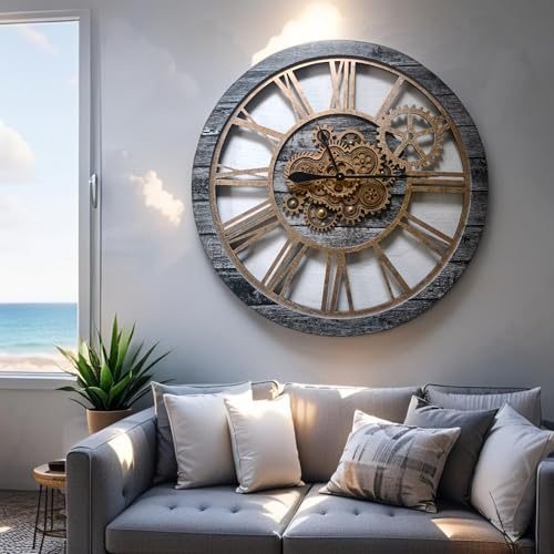 The Gears Clock 36'' Inch Real Moving Gear Wall Clock Vintage Industrial Oversized Rustic Farmhouse