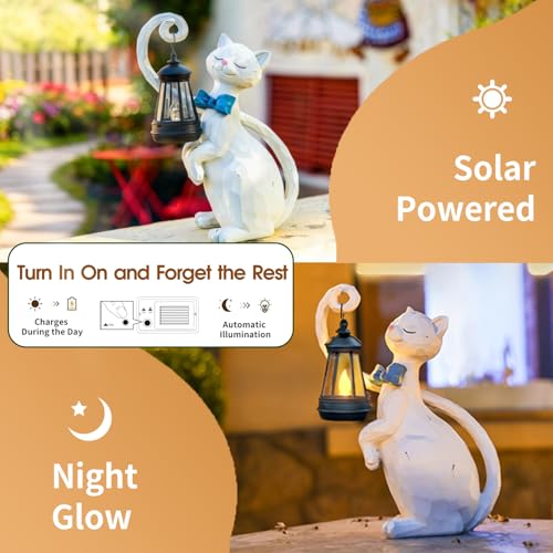10.7" White Cat Solar Garden Light Statue
