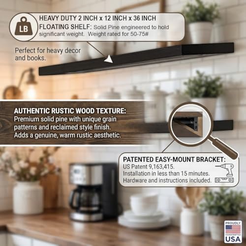 36 Inch Wooden Floating Shelves for Wall