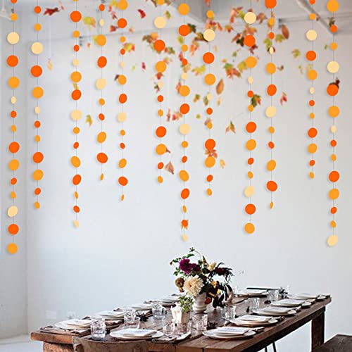 Orange Circle Dots Garland Gradient Polka Dot Hanging Paper Streamer for Wedding Bridal Shower Birthday Engagement Fall Autumn Harvest Thanksgiving Citrus Party Decorations Supplies