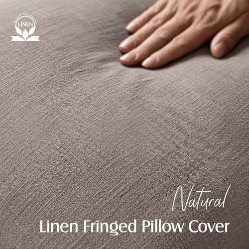 Decorative Linen Fringe Throw Pillow Covers 22×22 Inch (2 Count)