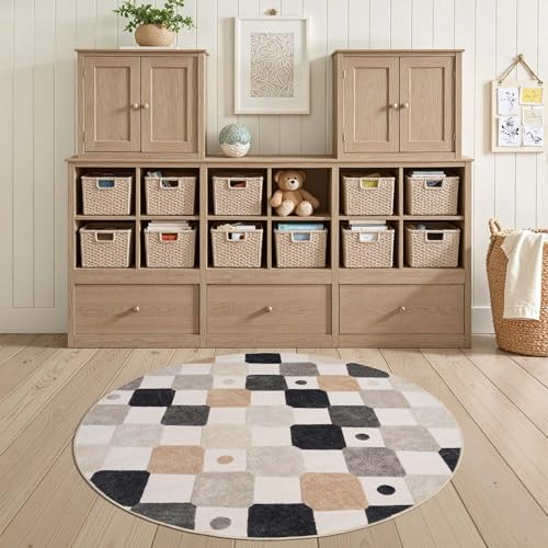 4ft Round Kids Rug Washable Playroom Rug Colorful Nursery Marble (12.57 Sq Ft)