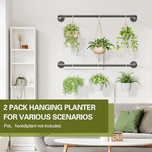 2Pc Hanging Planters for Indoor Plants Plant Hanger Indoor Hanging Plant Holder Black Metal Rod
