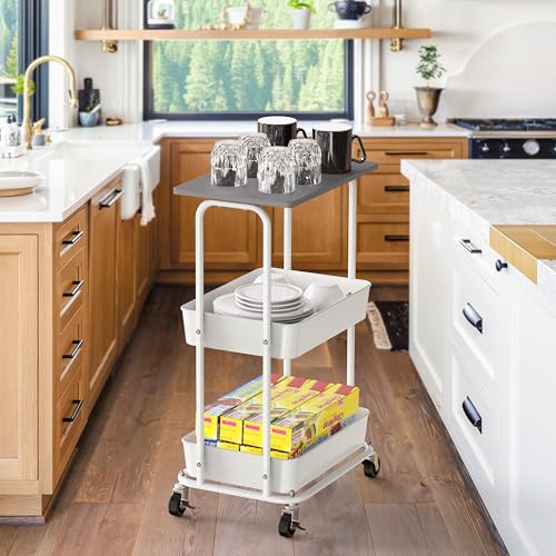 2 Tier Rolling Utility Cart Wood Top