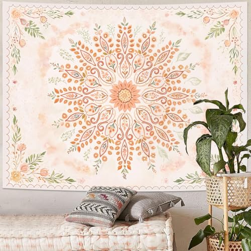 Floral Mandala Tapestry Boho Tapestry for Bedroom Peach Tapestries Wall Hanging Living Room Wall Art and Home Decor 70x90